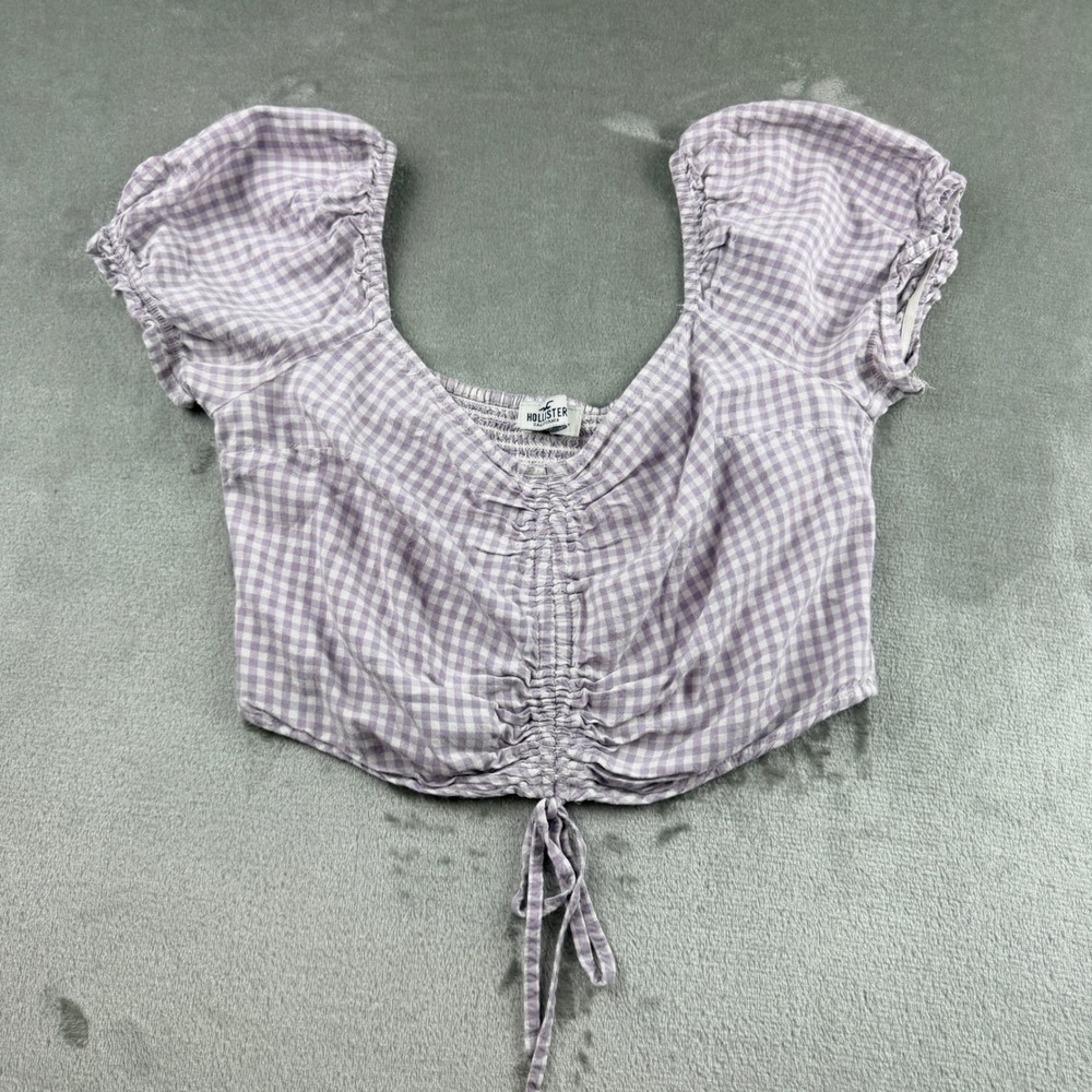 Hollister Gingham Ruched Front Women's Size Small Crop Top‎ Purple White